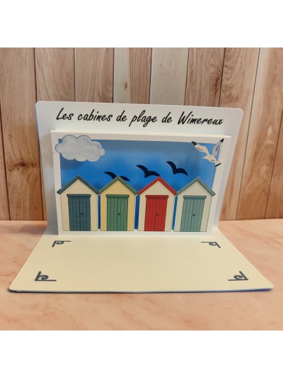 Scénette Les cabines de Wimereux en papier fait main