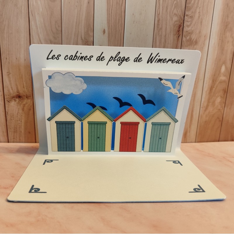 Scénette Les cabines de Wimereux en papier fait main