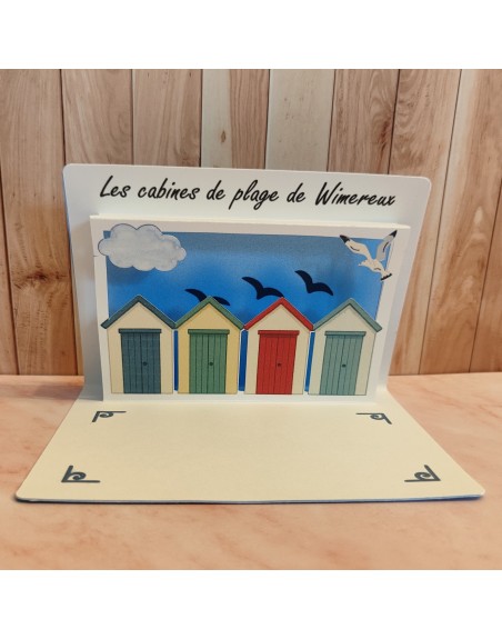 Scénette Les cabines de Wimereux en papier fait main
